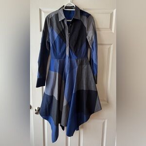 BCBGMaxAzria Blue and Gray Long Sleeve Dress
